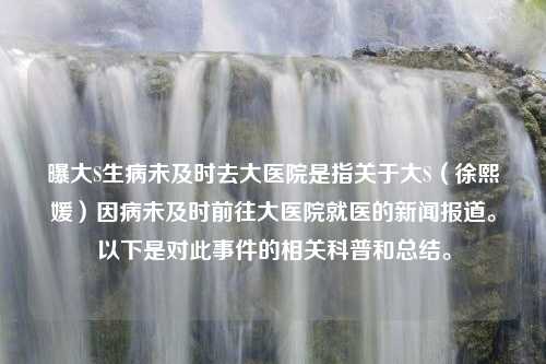 曝大S生病未及時去大醫(yī)院是指關(guān)于大S（徐熙媛）因病未及時前往大醫(yī)院就醫(yī)的新聞報道。以下是對此事件的相關(guān)科普和總結(jié)。